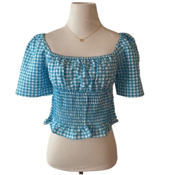NWT BCBGeneration Seersucker Gingham Blue and White Check Crop Top – Sz M - Picture 6 of 7